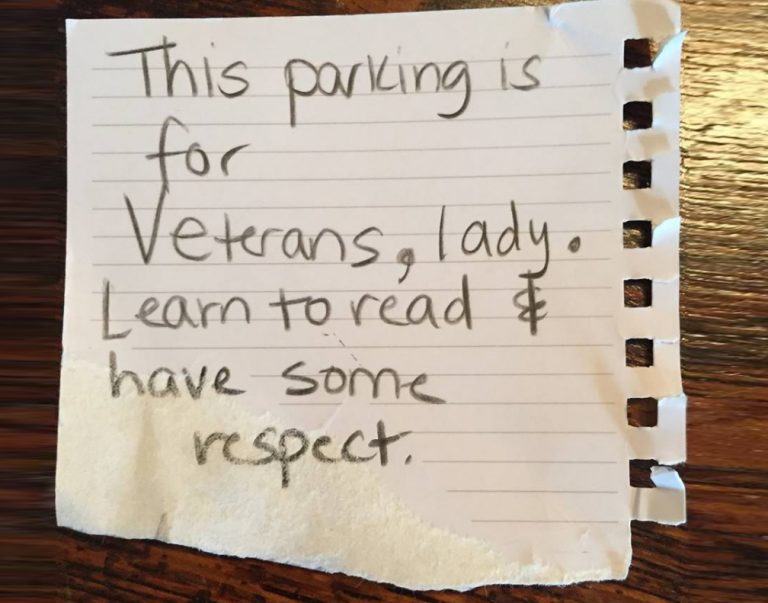 Female Veteran From Concord Found Nasty Note Left On Car After Parking In A Veteran Spot