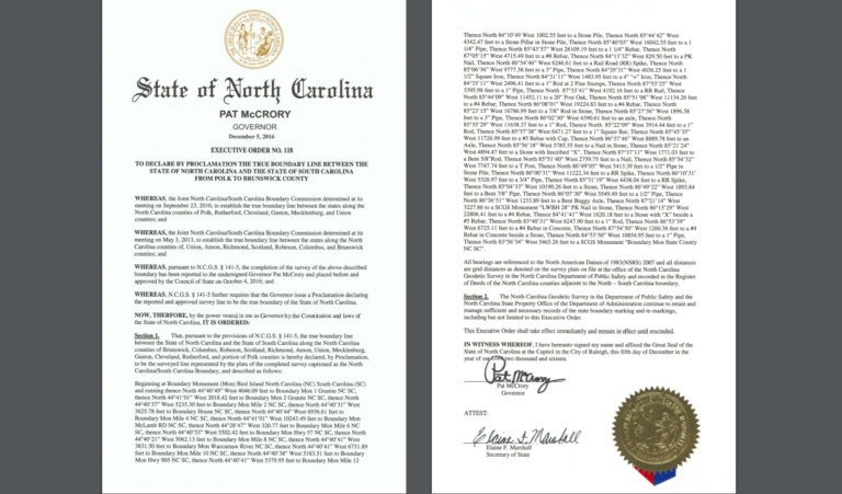 Governor McCrory Just Signed Executive Order 118 To Redraw The North/South Carolina Border