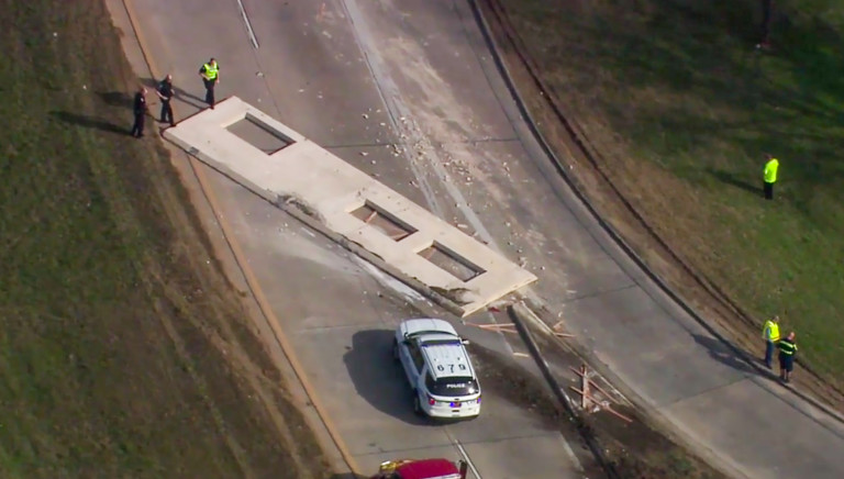 Giant 50 Foot Concrete Slab Falls Onto I-277, Shutting Down Traffic