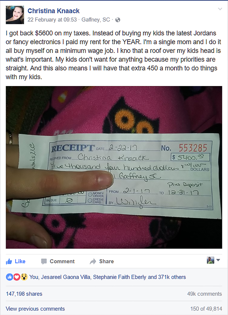 Sc Moms Facebook Post About What She Did With Her Tax Return Is Going