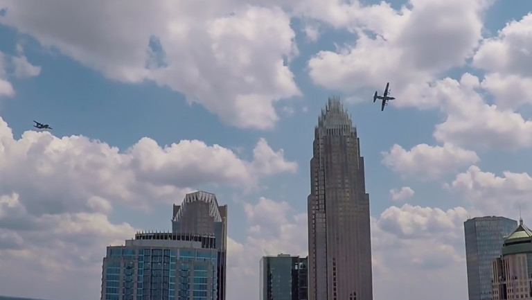 8 C-130 Hercules ‘Buzzed’ The Charlotte Skyline Yesterday Afternoon in Historic Flight