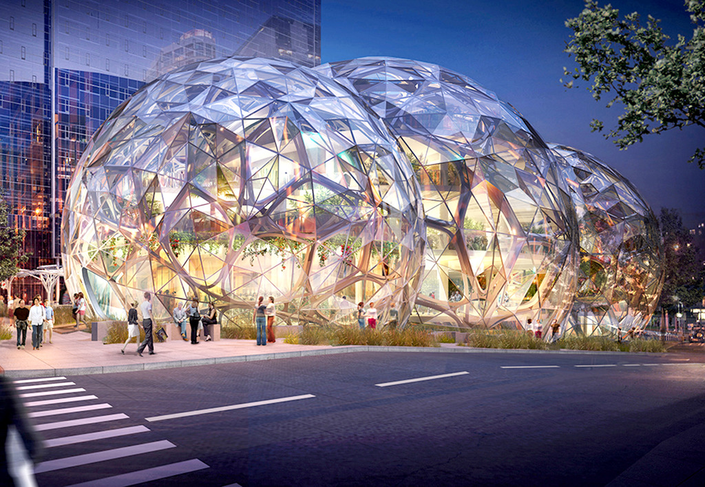 Rendering Amazon's New Spheres Headquarters in Seattle via nbbj