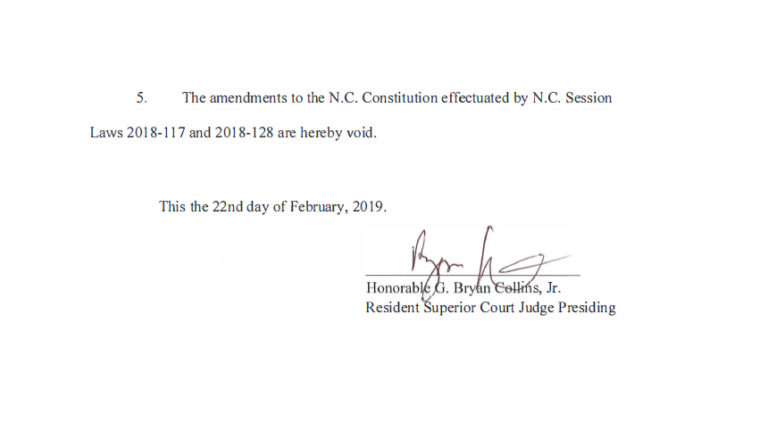 Superior Court Judge Voids NC Constitutional Amendments, Including Voter ID Amendment