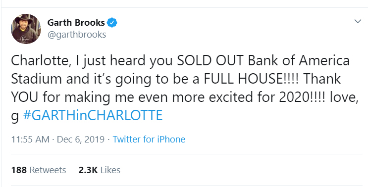 Garth Brooks Sold Over $7 Million Worth of Tickets To Charlotte Fans In Under 2 Hours