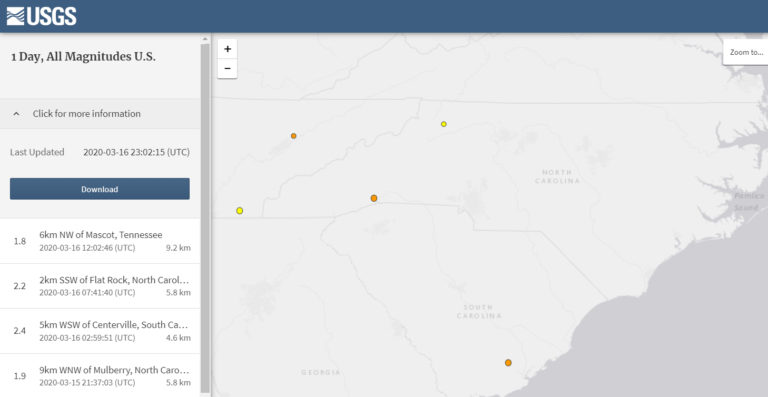 Series of 5 Earthquakes Rock The Carolinas and Tennessee Over The Past 24 Hours