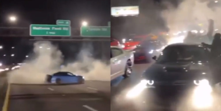 Dozens of Chargers “Takeover” I-77 To Perform Donuts and Burnouts