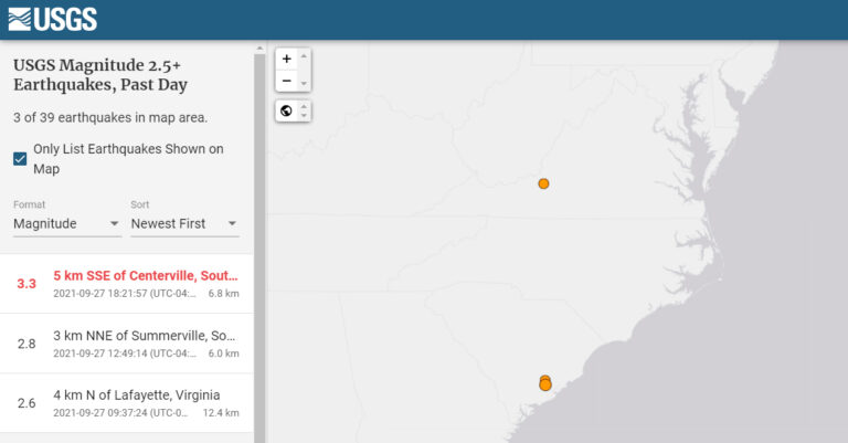 Separate 3.3 and 2.8 Magnitude Earthquakes Rocked South Carolina Yesterday