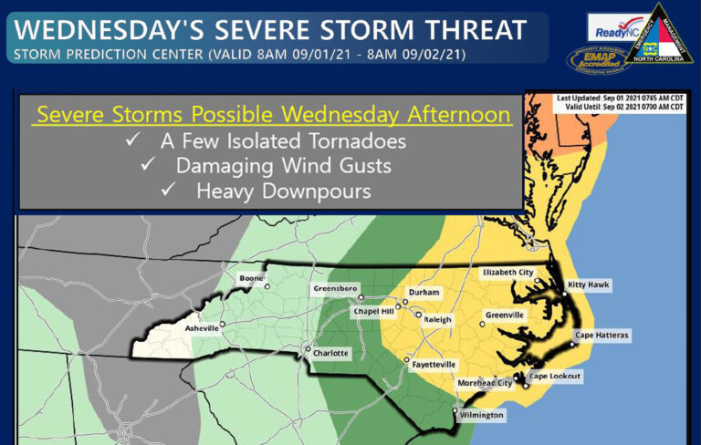 Remnants of Ida Could Bring Strong Winds and Chance of Tornadoes to NC Today