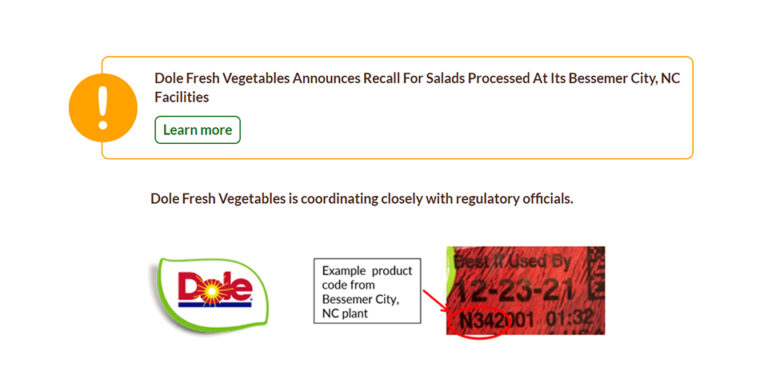 Dole Announces National Recall For Vegetables Processed in Gaston County