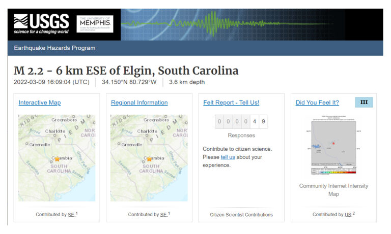 2.2 M Aftershock Just Shook SC – Totaling 20 Quakes in Less Than 3 Months