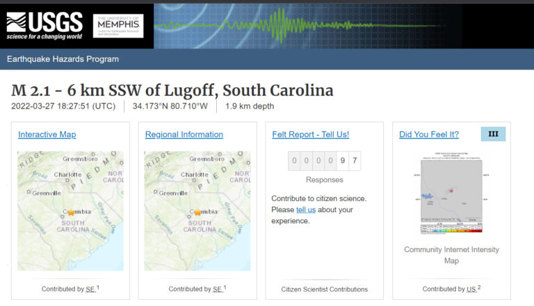 Another 2.1 M Aftershock Just Shook SC – Totaling 22 Quakes in 3 Months