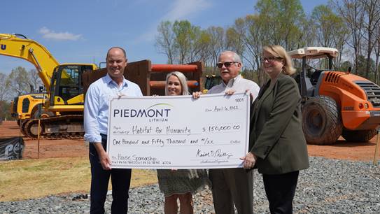 Habitat for Humanity of Gaston County Receives First Donation of $150k from Piedmont Lithium