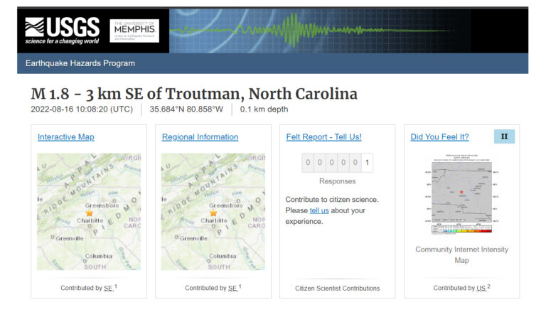 Earthquake Strikes Troutman, Just 20 Miles North of Charlotte