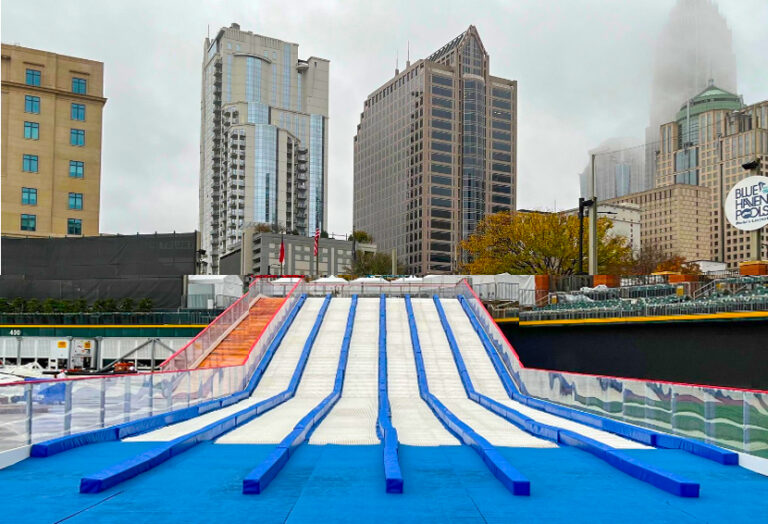 Charlotte Knights Building Snow Tubing Mountain and Skating Rink in Uptown