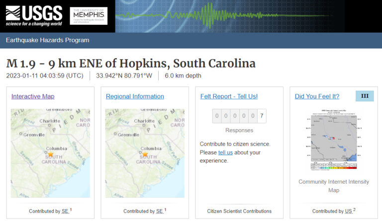 Earthquake Strikes Center of South Carolina Last Night