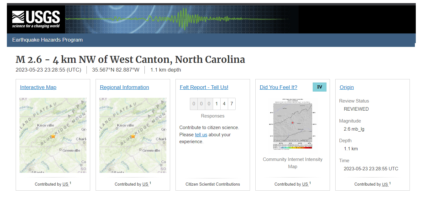 4th June earthquake hits NC mountains Friday