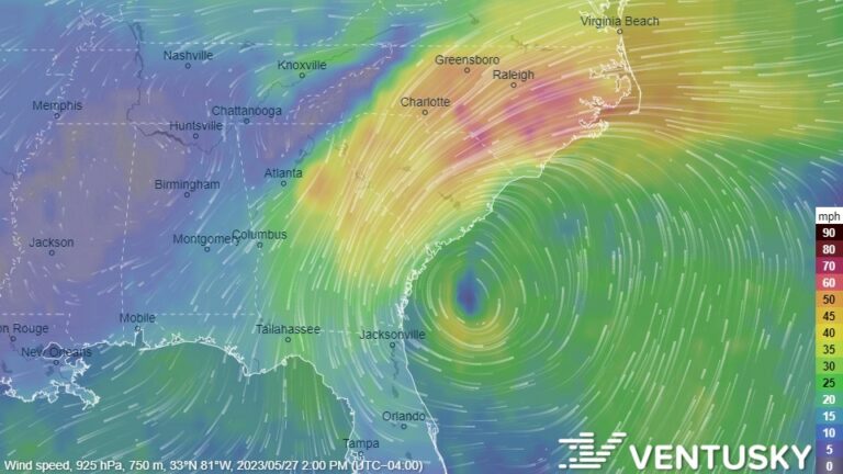 Powerful Low-Pressure System Forming Off Carolina Coast