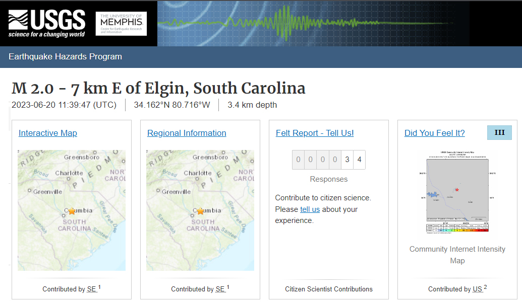 Earthquake today elgin sc