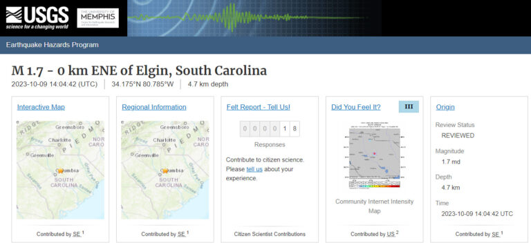 Another Aftershock Rattles Small Town South of Charlotte – The 65th Elgin Earthquake In 2 Years