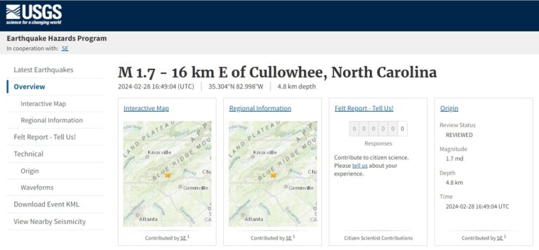 Earthquake Shakes NC Mountains Just West of Charlotte Today