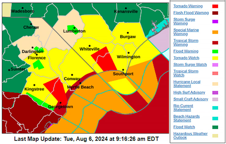 Tornado Warnings and Watches Issued For North Carolina As Debby Approaches