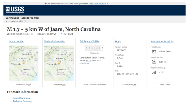 Earthquake Strikes Small Town of Jaars Just A Few Miles South of Charlotte