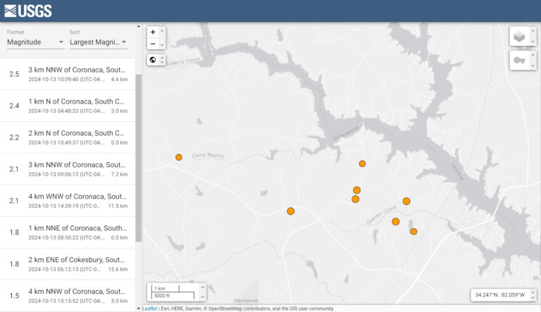 Growing Swarm of 8 Earthquakes Rattling Small South Carolina Town West of Charlotte