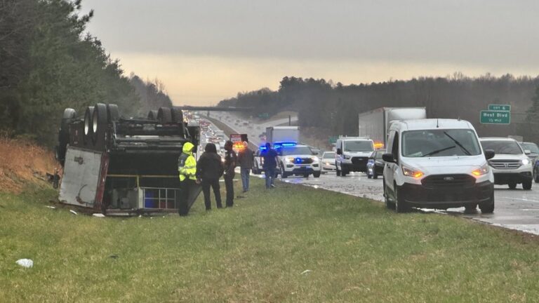 Armored Brinks Truck Overturns on I-485 in Charlotte