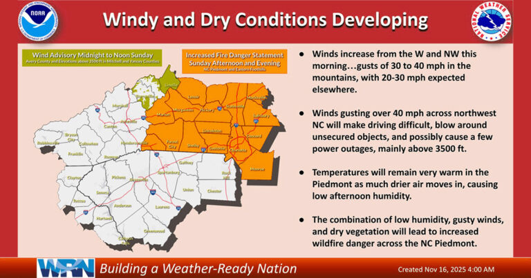 Red Flag Fire Warning Issued For The Charlotte Region Amid High Winds and Dry Conditions