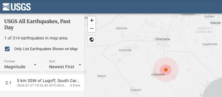 Another Earthquake Struck South Carolina Between Charlotte and Columbia