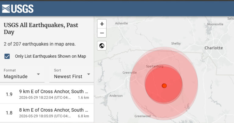 Two Earthquakes Strike Between Charlotte and Greenville Just 17 Minutes Apart