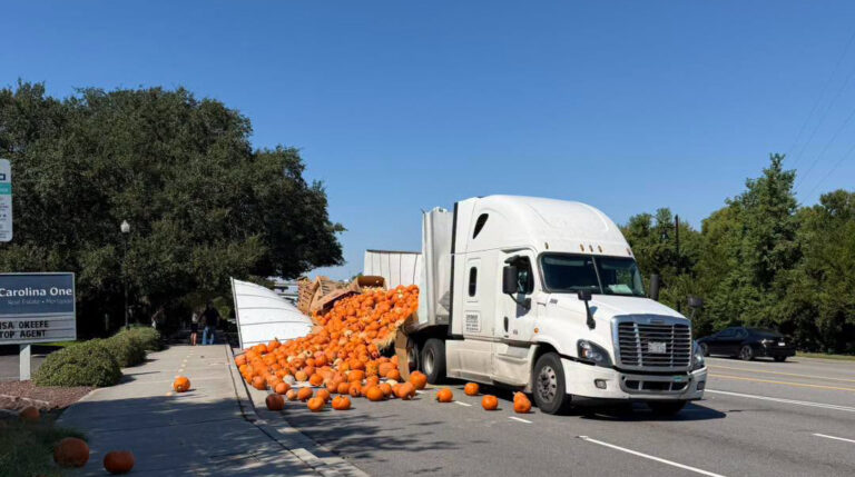Thousands of Pounds of Pumpkins Spill on SC Road, Shutting Down Traffic For Miles